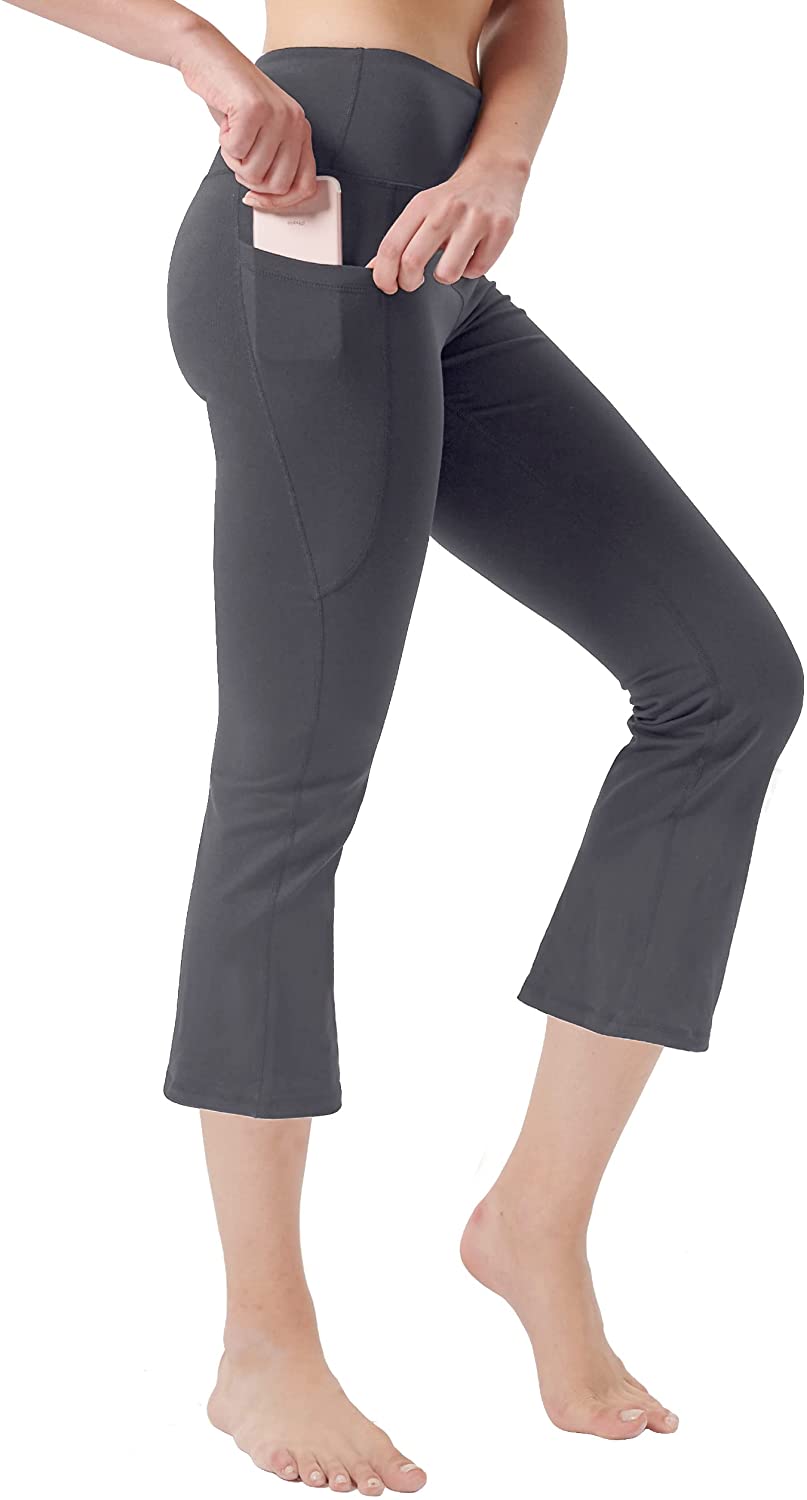Zeronic Women's Yoga Capri Pants with Pockets Flare Workout Bootleg  Leggings Boo