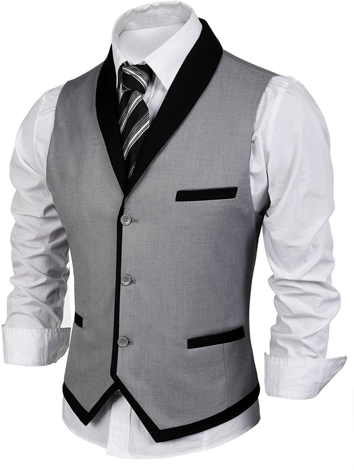 Jinidu Men S Suit Vest Slim Fit V Neck Dress Waistcoat Business Wedding