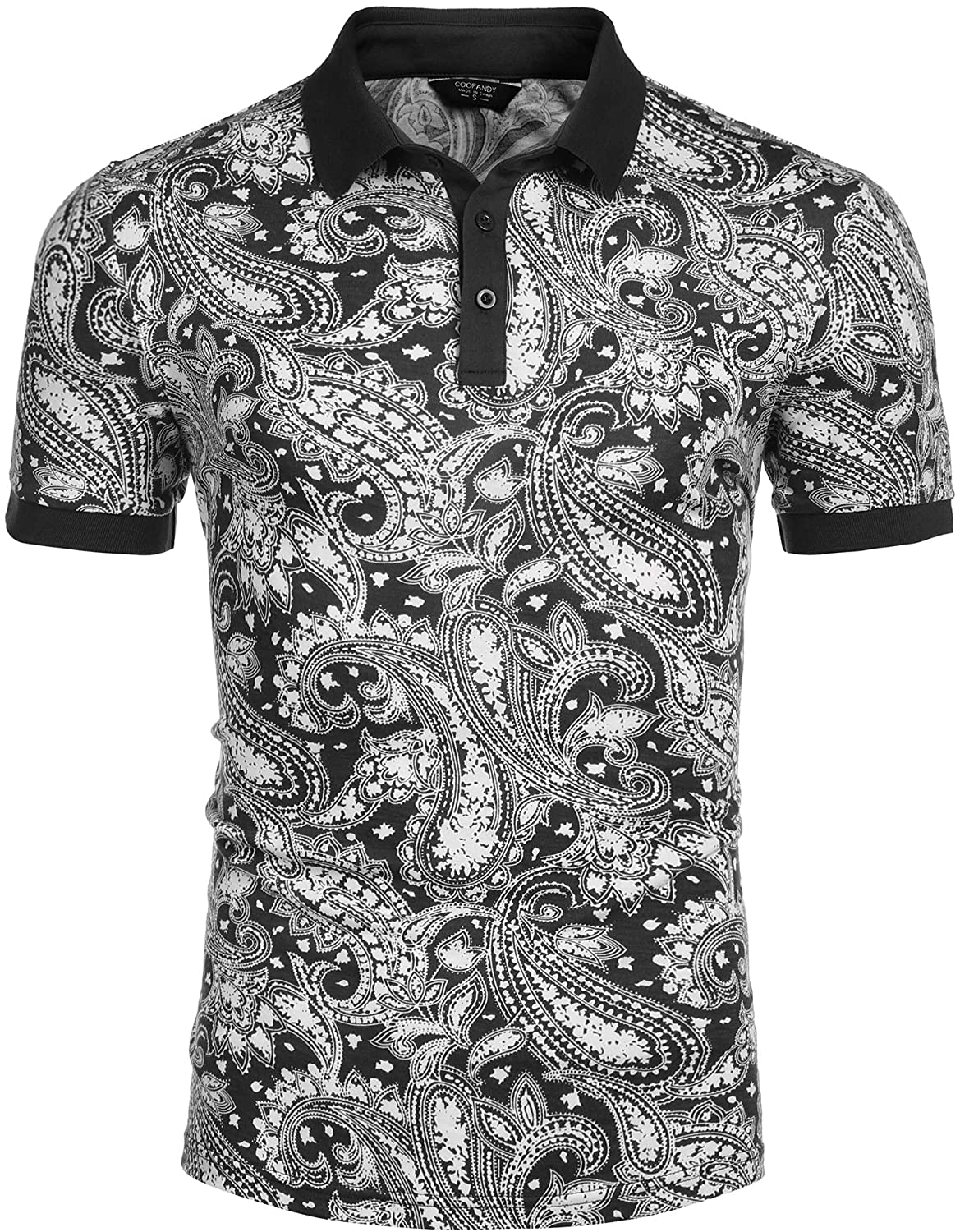 COOFANDY Men's Casual Cotton Short Sleeve Polo Shirts Floral Print Polo T-Shirts 
