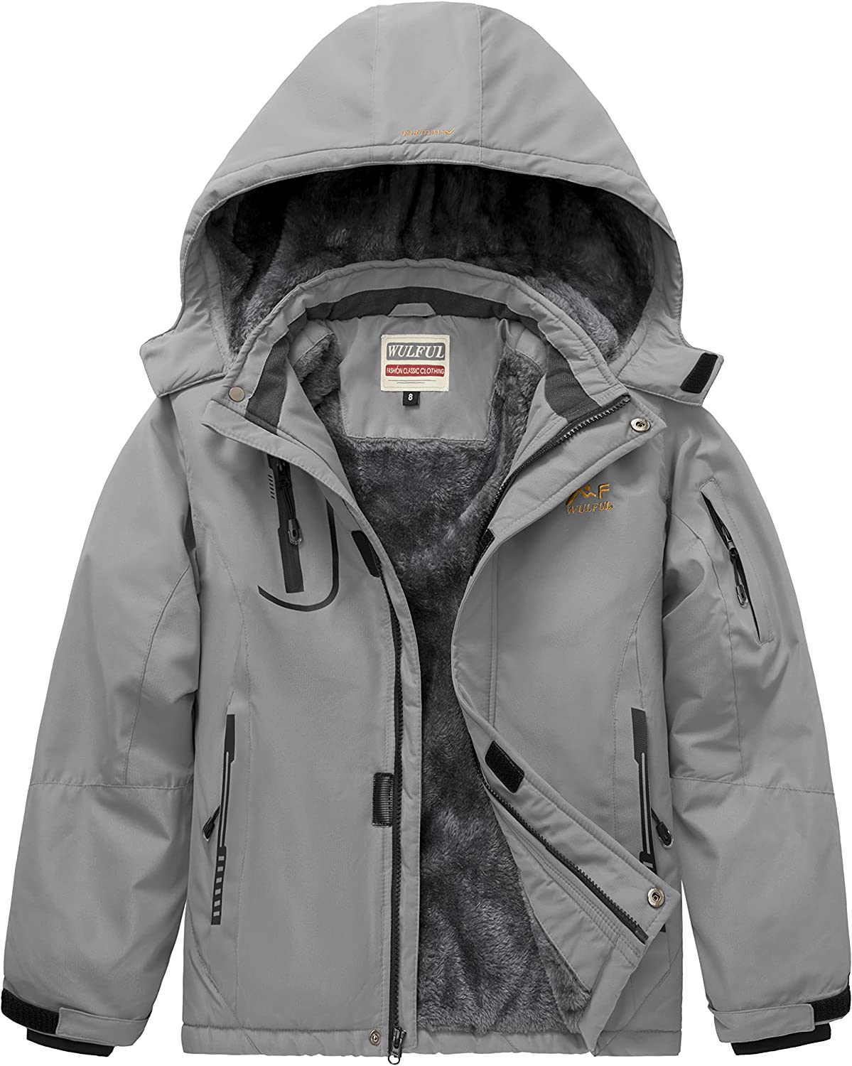 WULFUL Boy's Waterproof Ski Jacket Warm Fleece Hooded Windproof Winter Snow Coat 