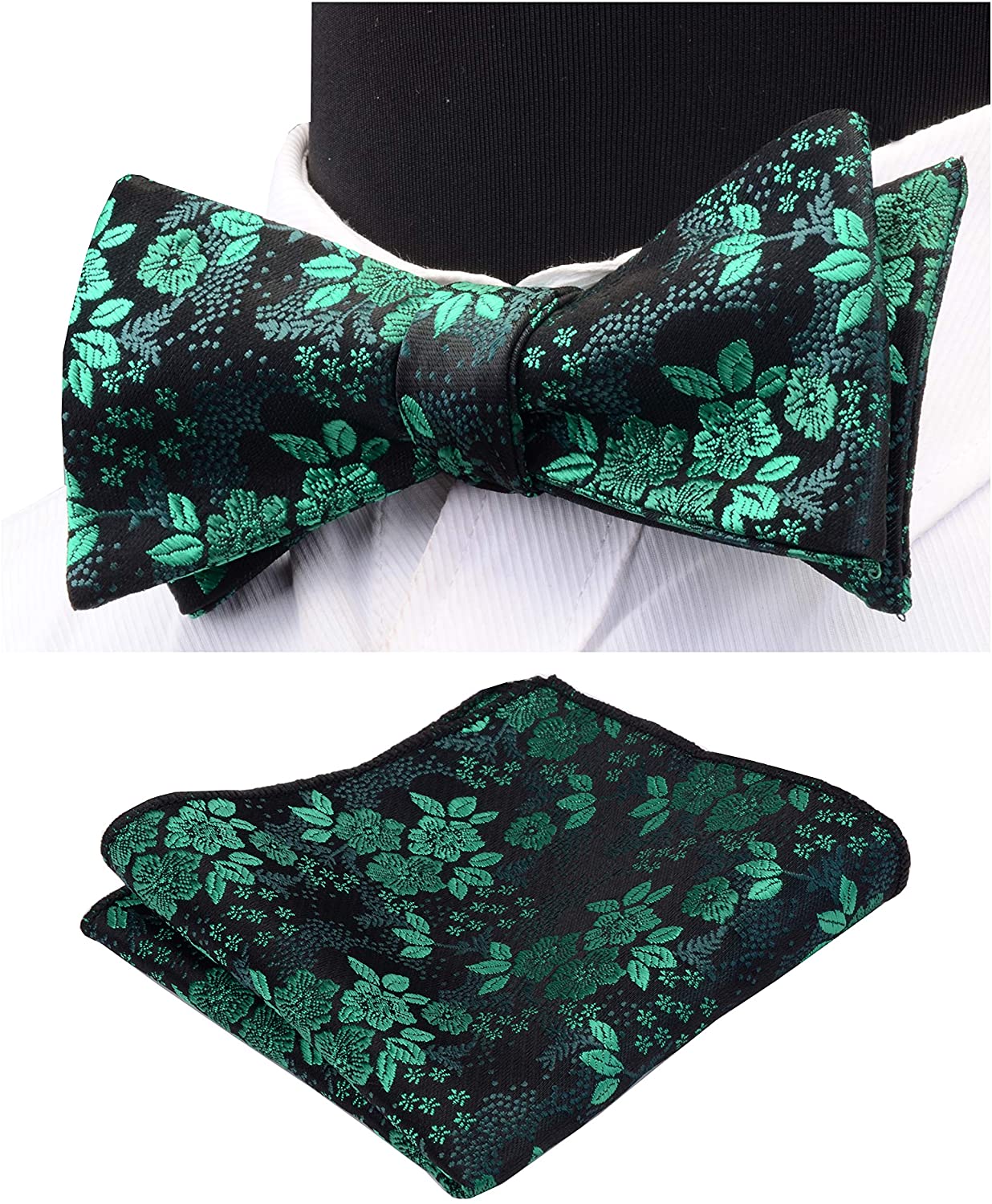 GUSLESON Mens Floral Bowtie Self Tie Bow Tie & Pocket Square Set