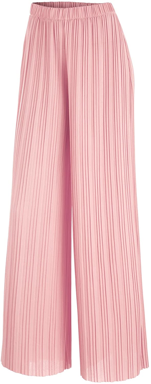 Made By Johnny Women's Pleated Wide Leg Palazzo Pants with Drawstring