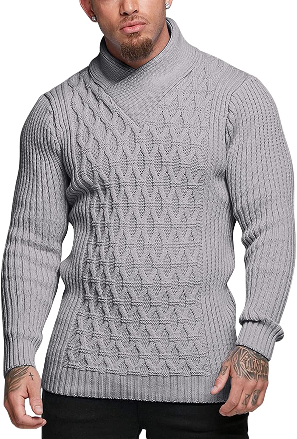 COOFANDY Mens Sweater Shawl Neck Pullover Diamond Knit Sweaters Stylish  Knitted Jumper Lightweight Knitwear : : Clothing, Shoes &  Accessories