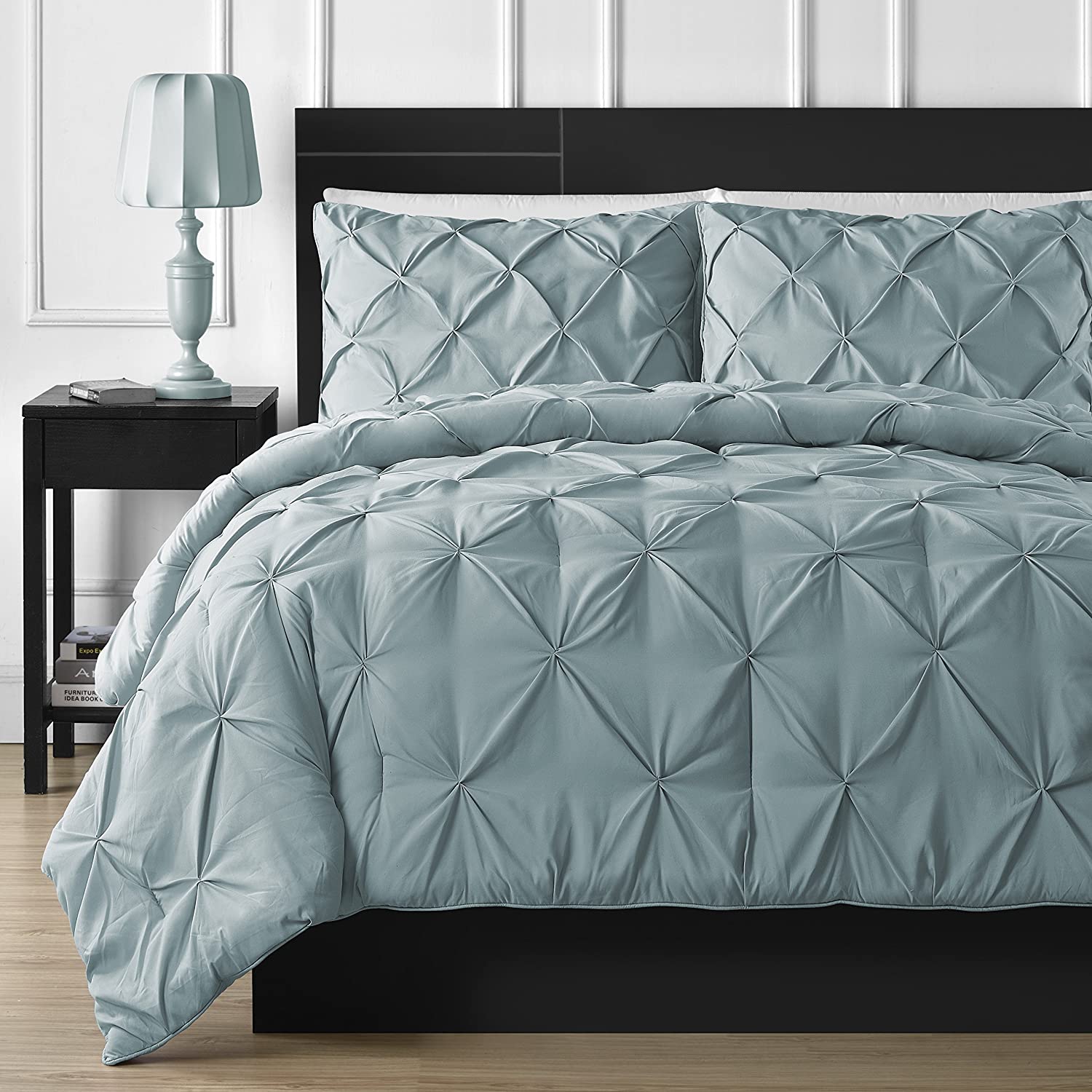 Gray Oxford Double Needle Luxury Soft Decorative Pinch Pleat Comforter Set 