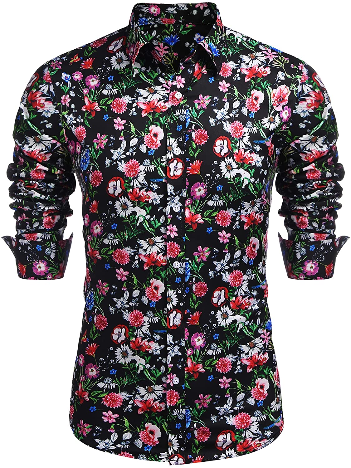 COOFANDY Men's Slim Fit Floral Dress Shirt Long Sleeve Casual Button Down  Shirts