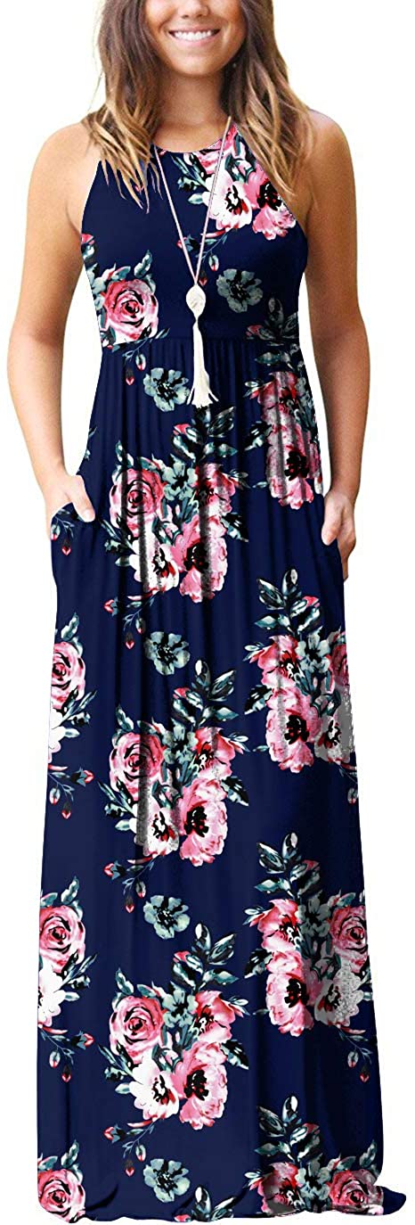 GRECERELLE Women Summer Fashion Floral Print Sleeveless Racerback Loose Maxi  Dre | eBay