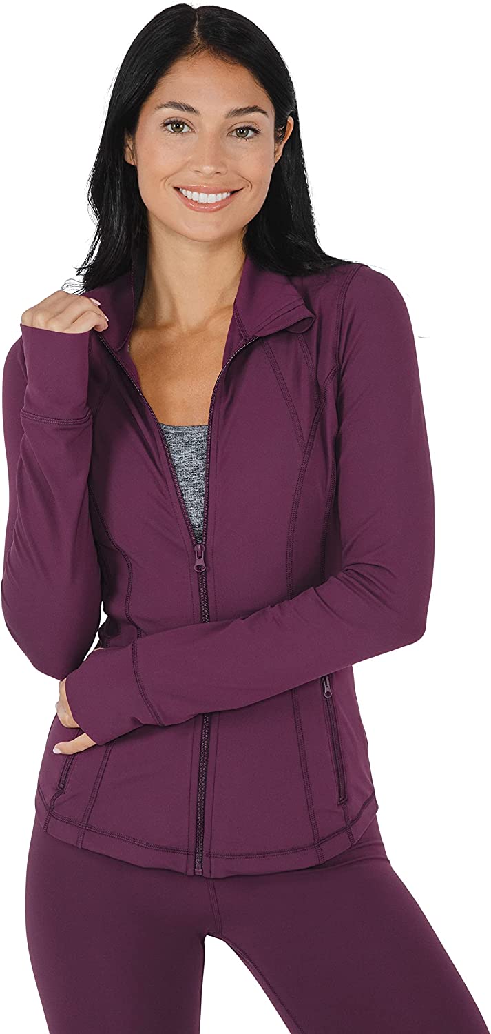 Yogalicious Womens Ultra Soft Lightweight Full Zip Yoga Jacket with Zipper  Pockets - Cedarwood - Large