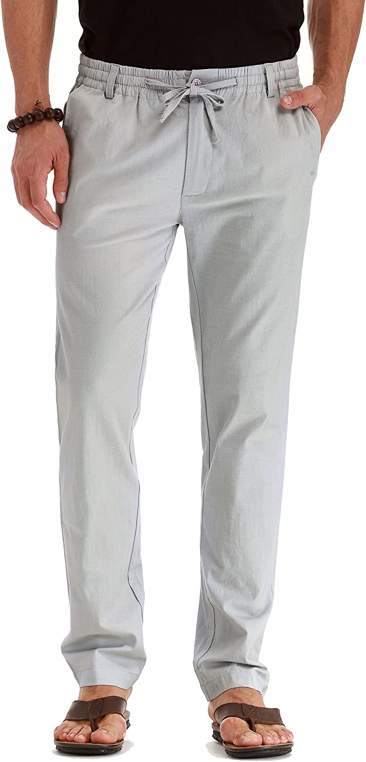 BINGHUODAO Men's Drawstring Linen Pants Casual Summer Beach Loose Trousers  | eBay