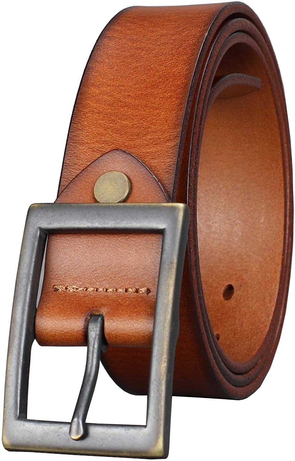 Bullko Men's Casual Genuine Leather Dress Belt With Jeans Classic Buckle