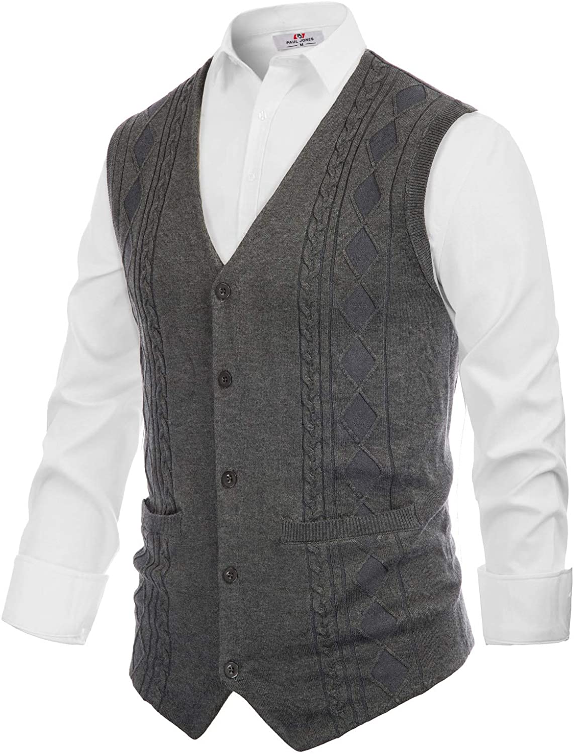 PJ PAUL JONES Mens Cable Knit Sweater Vest Button Front V Neck Sweater ...
