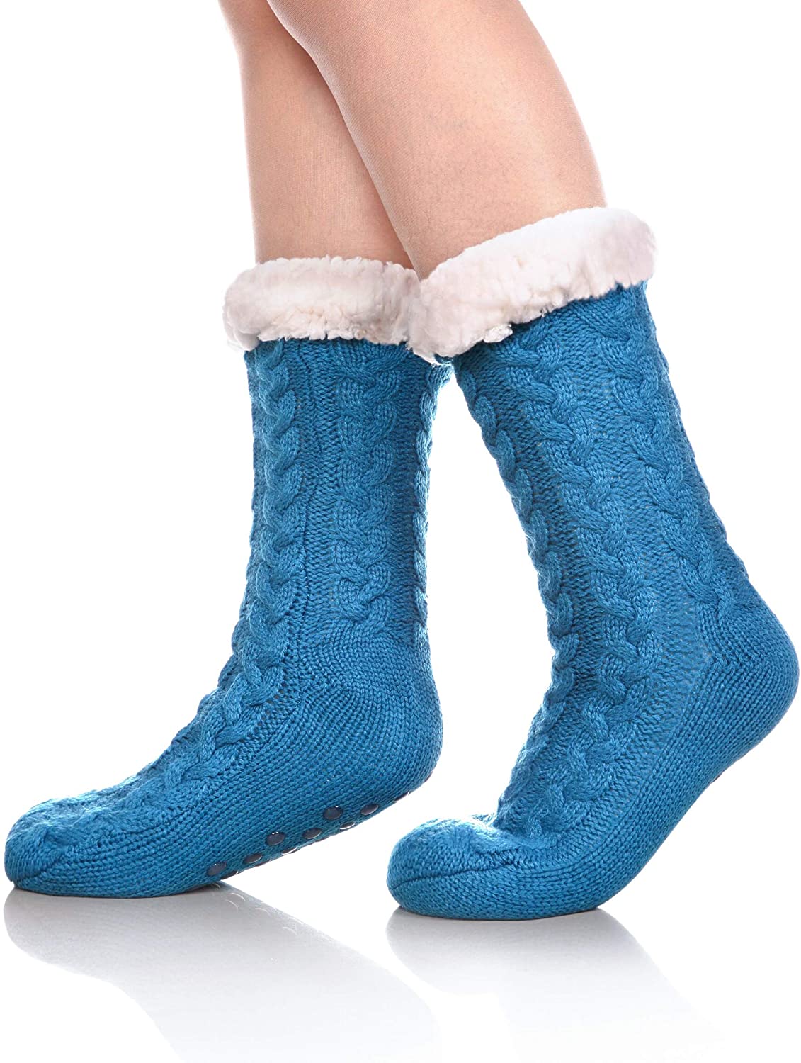 SDBING Womens Sequin Super Soft Warm Cozy Fuzzy Fleece-lined Winter Christmas gift Slipper Socks 