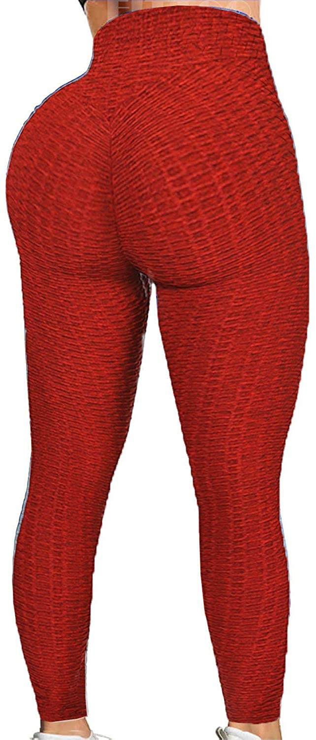 GetUSCart- FITTOO Women's High Waist Yoga Pants Tummy Control Scrunched Booty  Leggings Workout Running Butt Lift Textured Tights Peach Butt Red XXL