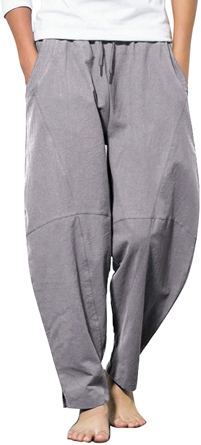 COOFANDY Mens Linen Pants Casual Elastic Waist Drawstring Yoga Beach Trousers
