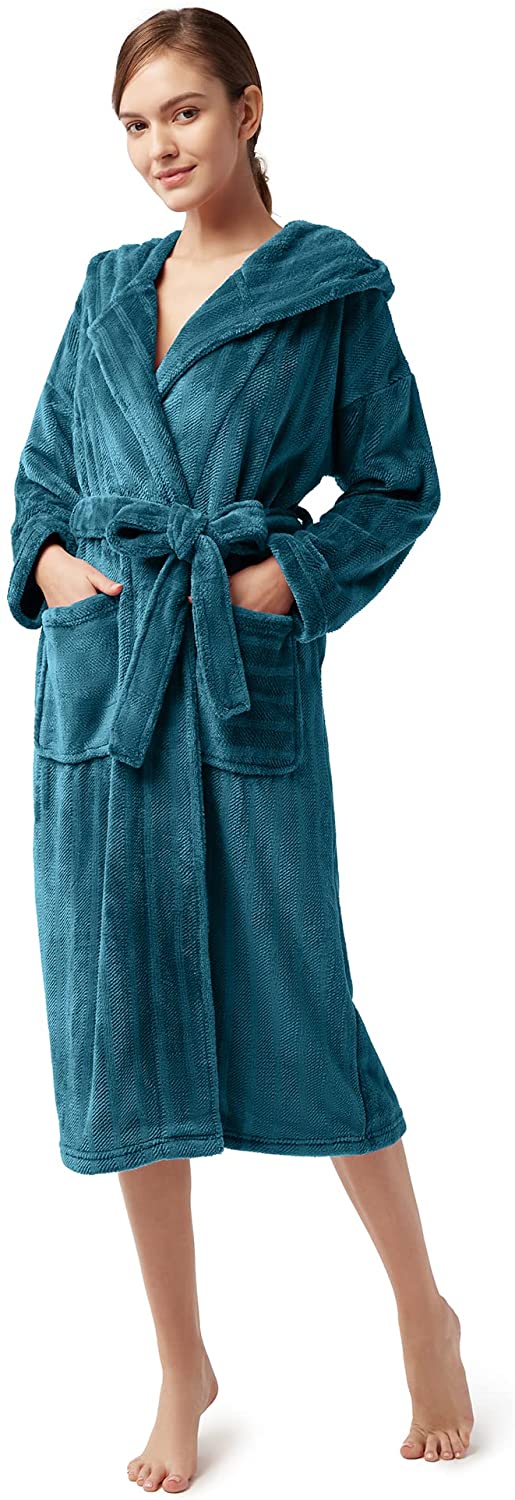 thumbnail 11  - SIORO Womens Plush Robe with Hood, Long Flannel Fleece Bathrobe for women Warm a