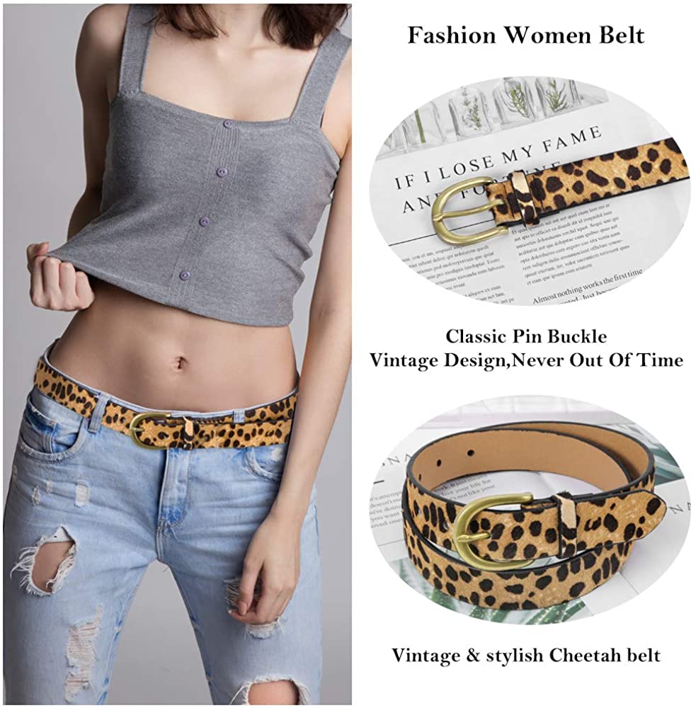 Women's Leopard Print leather Belt Cheetah Waistband with Vintage alloy ...