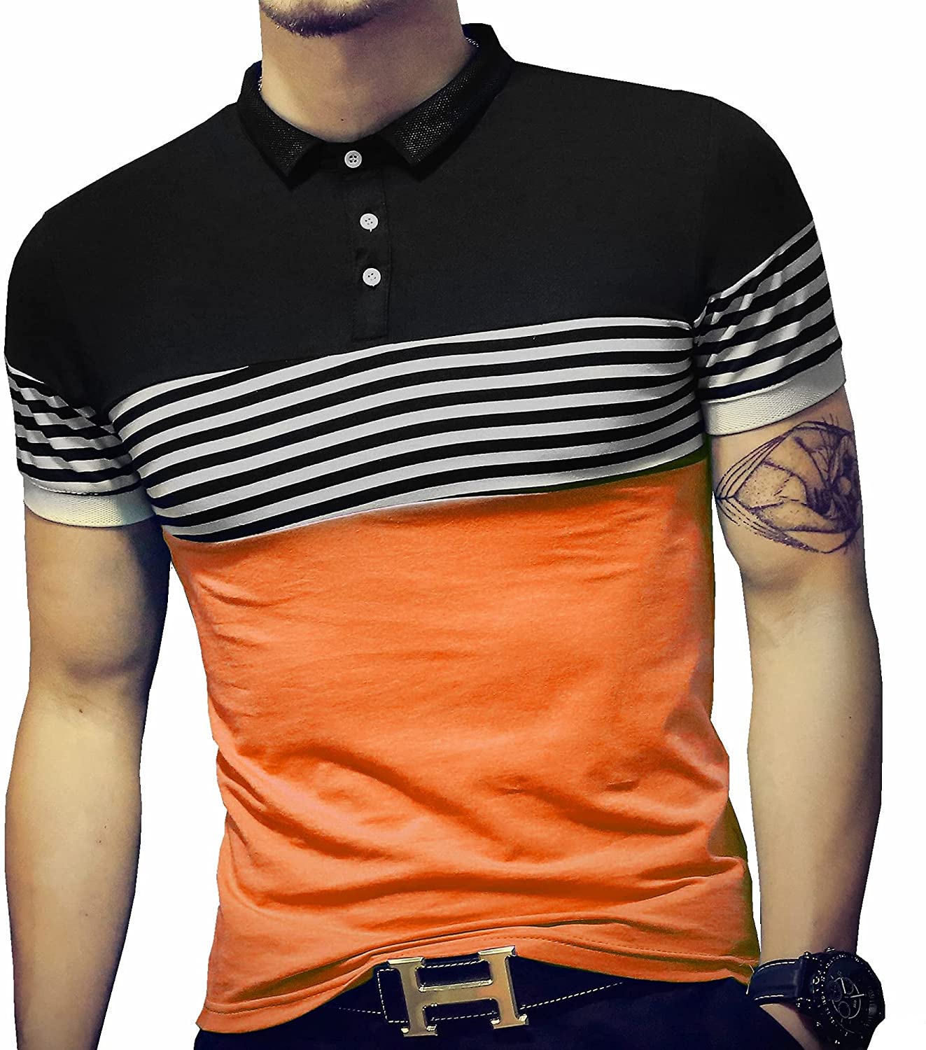 Mens Polo Shirts Short Sleeve Work Casual Sport Contrast Breathable Hi Vis PS61
