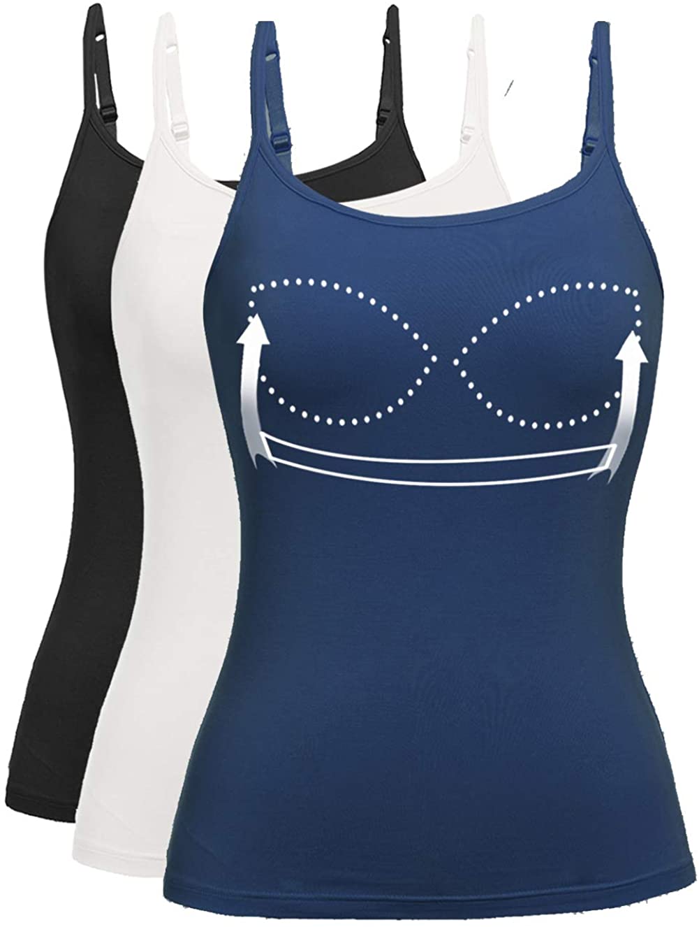 Womens Tank Tops Adjustable Strap Camisole with Built in Padded Bra Vest  Cami Sl