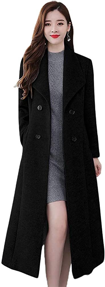 IDEALSANXUN Womens Vintage Double Breasted Long Wool Jacket Pea Coat