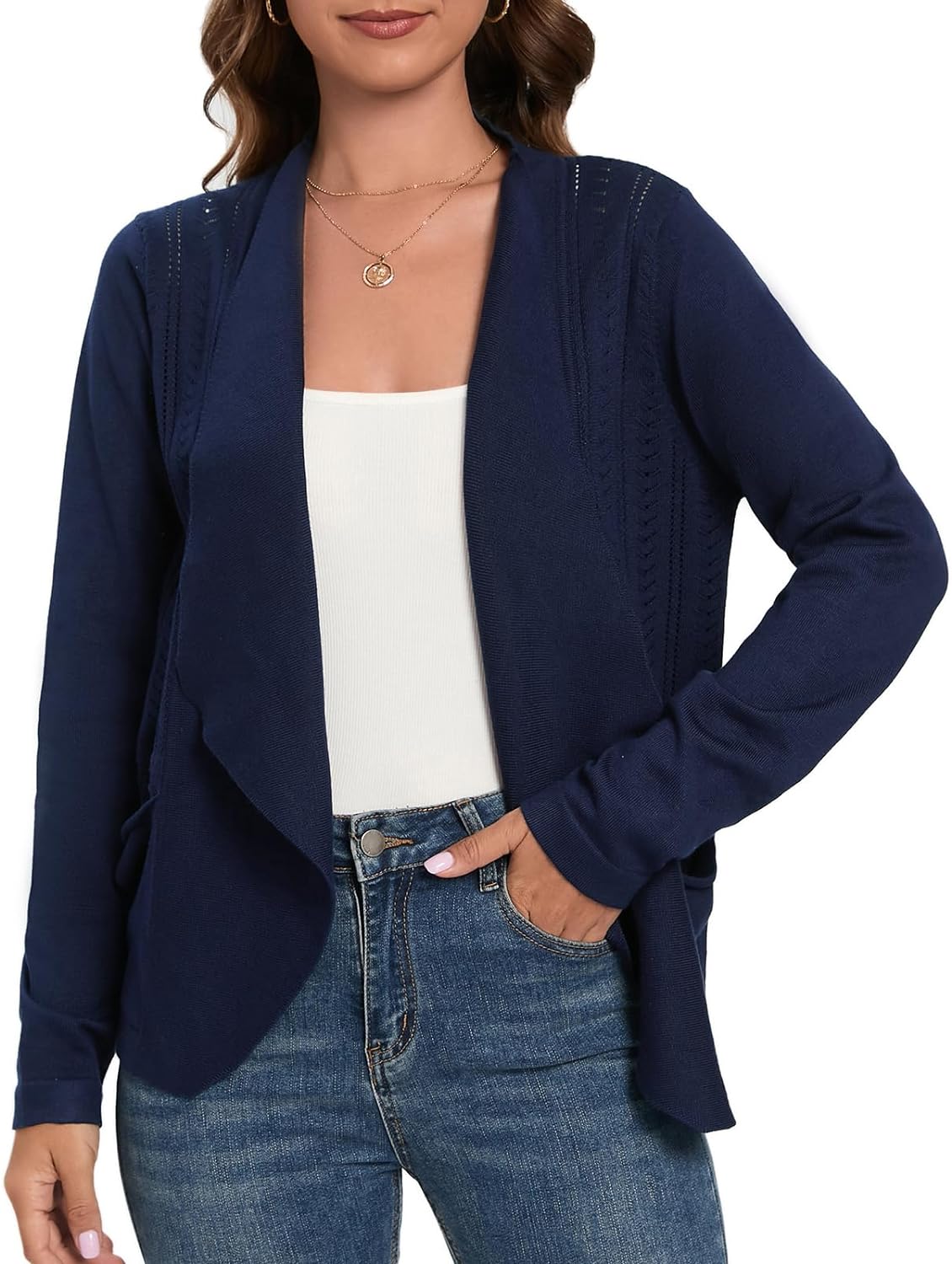 GRACE KARIN Women's Open Front Sweater Blazer Lapel Cardigan Sweater Long  Sleeve