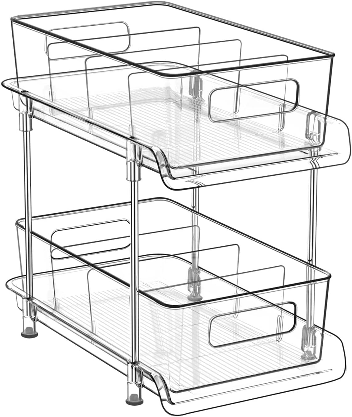 KEGDAN 2 Tier Bathroom Storage Organizer with Dividers, Clear under Sink  Organiz