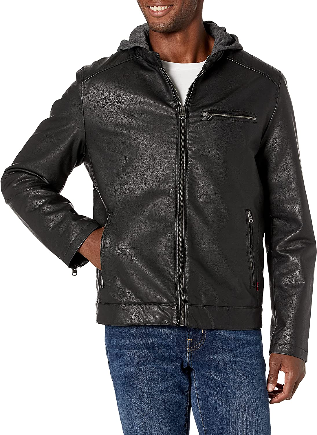 Levi's Men's Rugged Faux Leather Racer Jacket with Hood | eBay