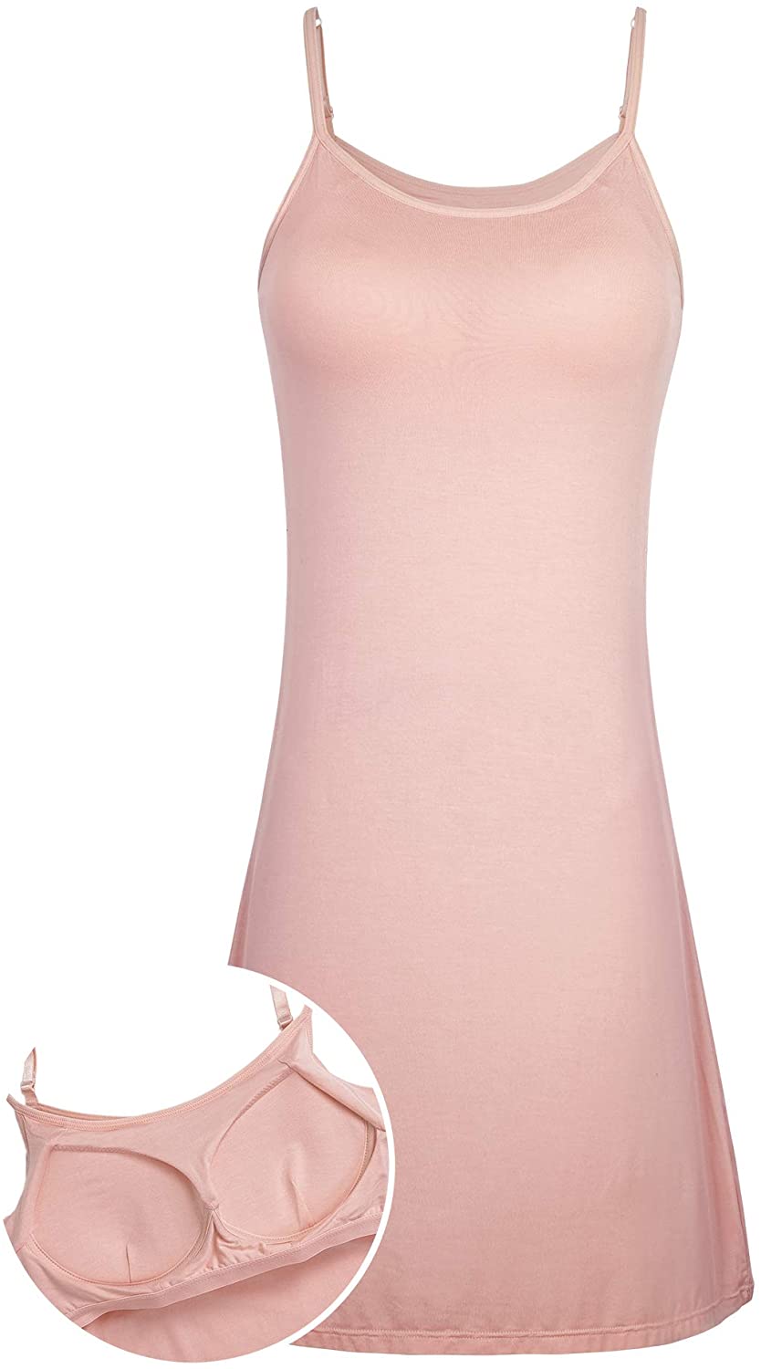 DYLH Women Full Slip Tank Top Camisole Built in Shelf Bra Night Gown  Activewear