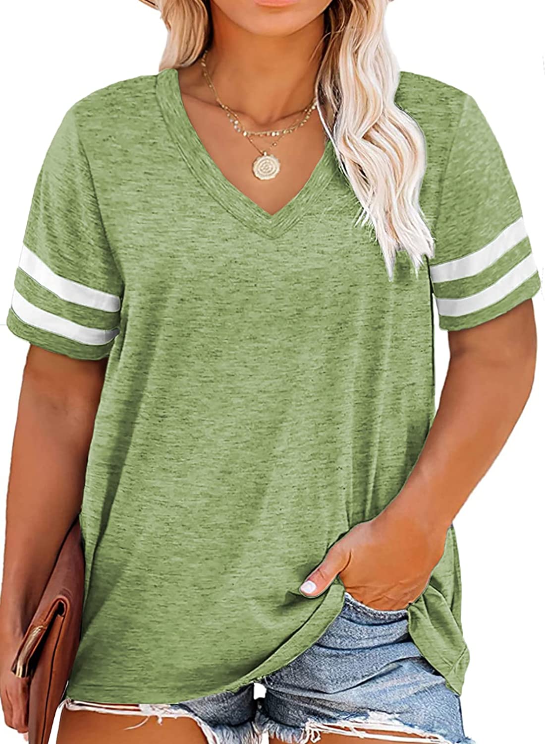 Happy Sailed Womens Plus Size Tunic Tops Summer Short Sleeve V Neck/Crew Neck Loose Casual Tee Shirt 1X-5X 