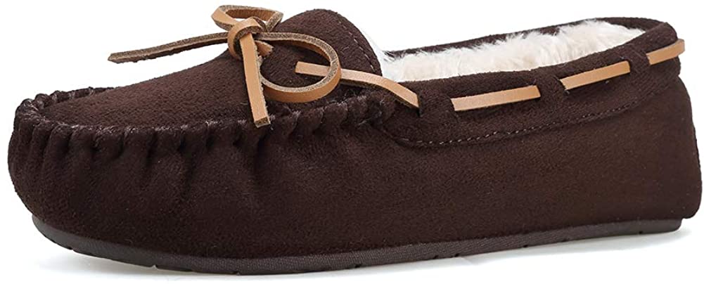 FANTURE Womens Slipper Micro Suede Faux Fur Lined Indoor & Outdoor Moccasins Slip On