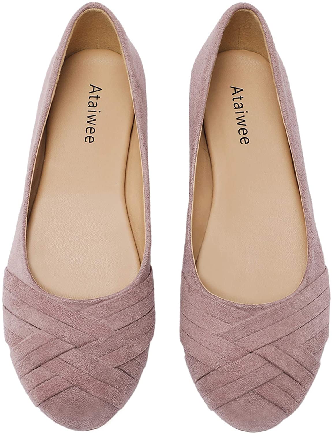 Round Toe Suede Classic Cozy Cute Slip-on Flat Shoes. Ataiwee Womens Ballet Flats