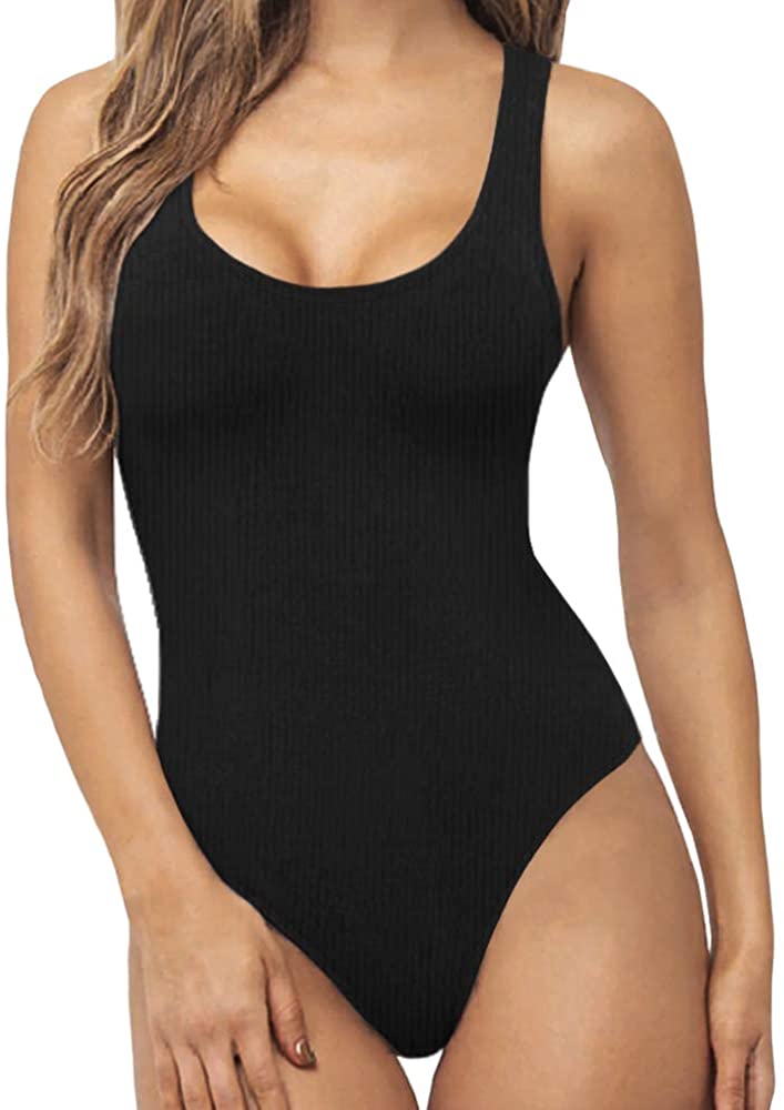 IDOPIP Bodysuit for Women Sexy Sleeveless Square Neck Padded Ribbed Tank  Tops Bodysuit Tummy Control Shaperwear Thong Bodysuit Tops #1 Black S :  : Fashion