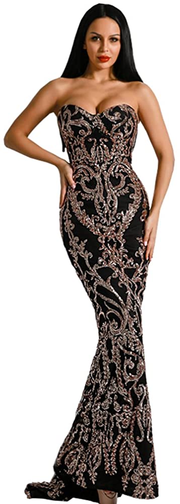 Miss ord Sexy Bra Strapless Sequin Wedding Evening Party Maxi Dress | eBay