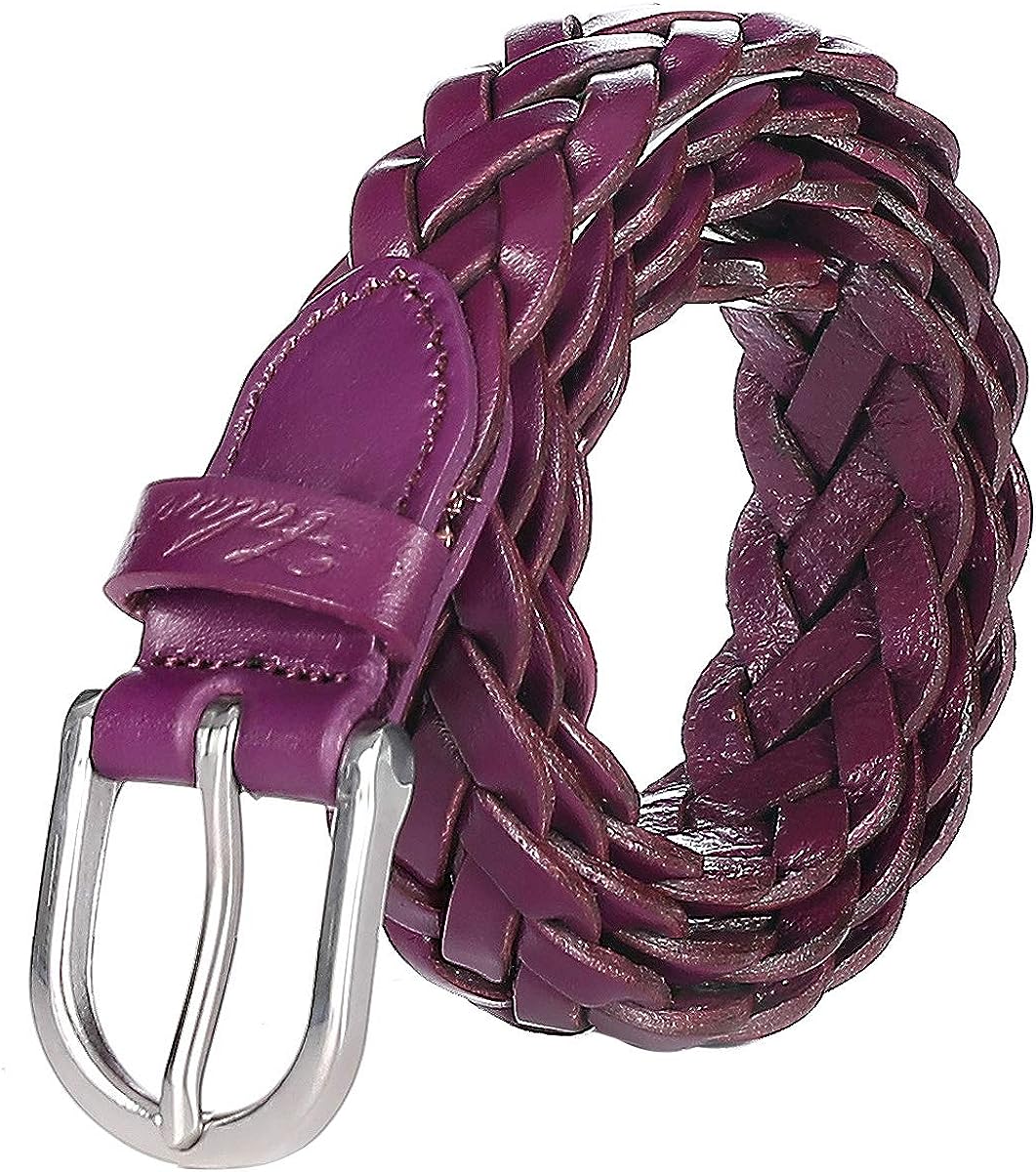 Falari Women's Leather Hand Braided Belt Stainless Steel Buckle