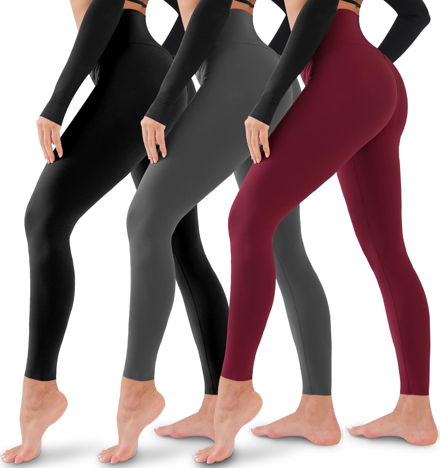 3 Pack Leggings for Women-No See-Through High Waisted Tummy Control Yoga  Pants W