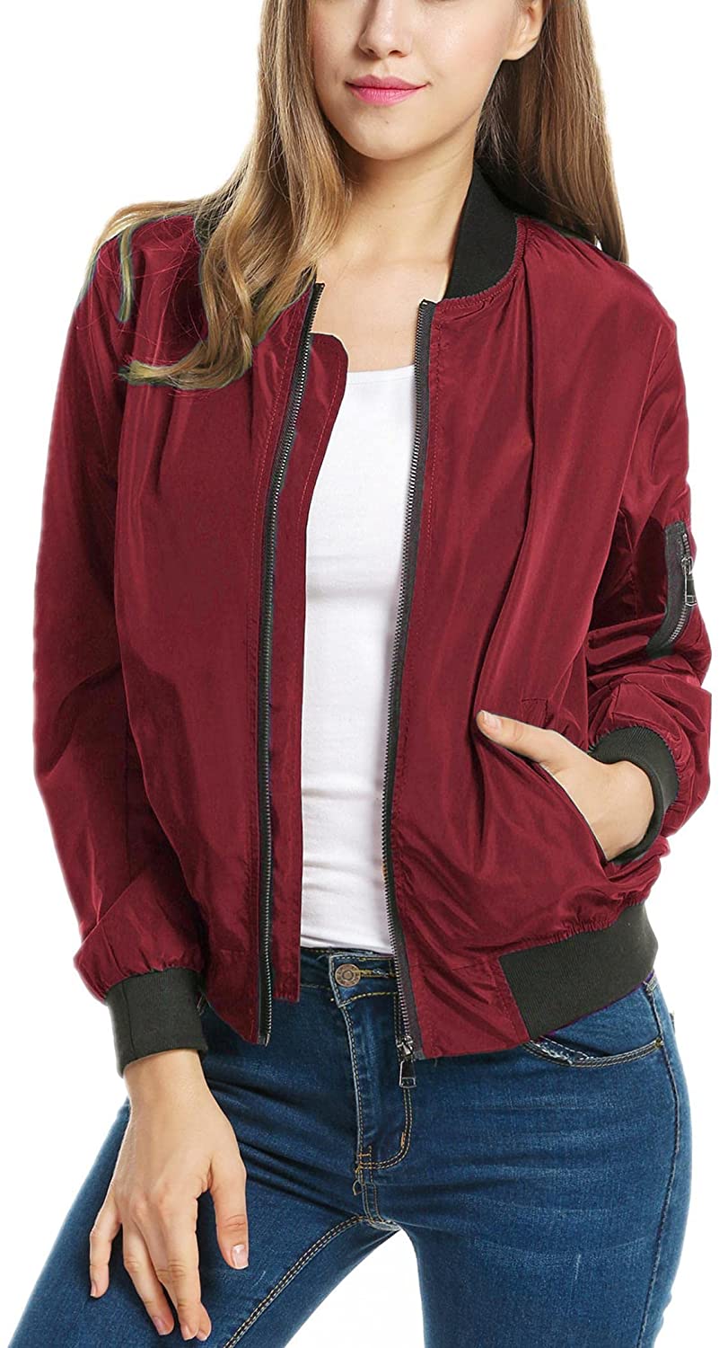 Zeagoo Women Casual Jacket Classic Bomber Jacket Zip Up Lightweight Jacket  Coat