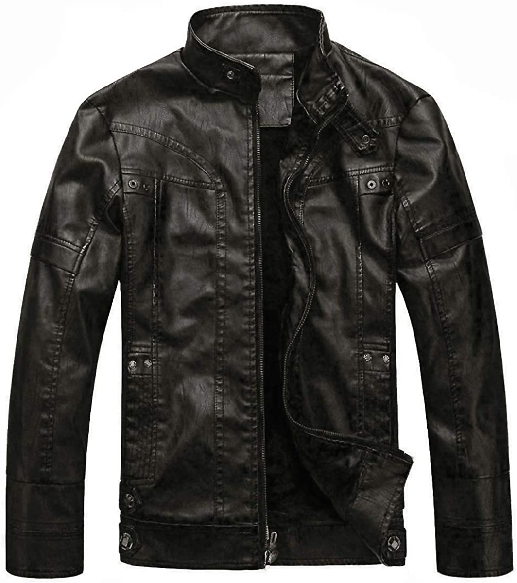 WULFUL Men's Vintage Stand Collar Leather Jacket Motorcycle PU Faux ...