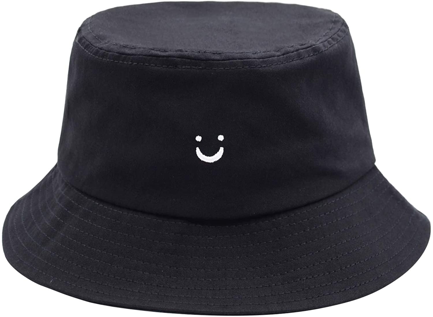 Women Smile Face Embroidery Bucket Hat Outdoor Fishing Sunscreen Bucket Hat KQ 