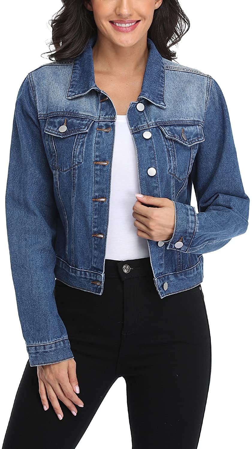 andy & natalie Women's Denim Jackets Oversize Long Sleeve Basic Button Down  Jean Jacket with Pockets, Blue, X-Small : : Clothing, Shoes &  Accessories