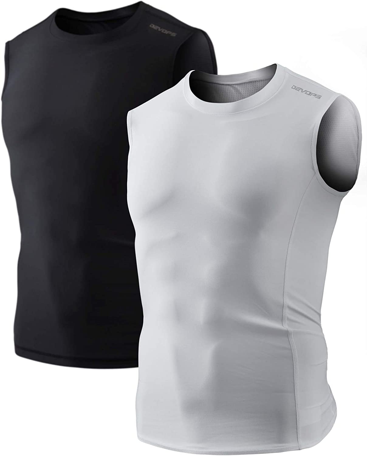 DEVOPS 2~3 Pack Men's Athletic Compression Shirts Sleeveless 