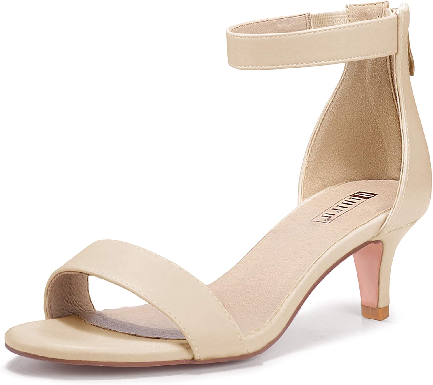 IDIFU Women's Low Kitten Heels Sandals Ankle Strap Open Toe Wedding Pump Shoes with Zipper 