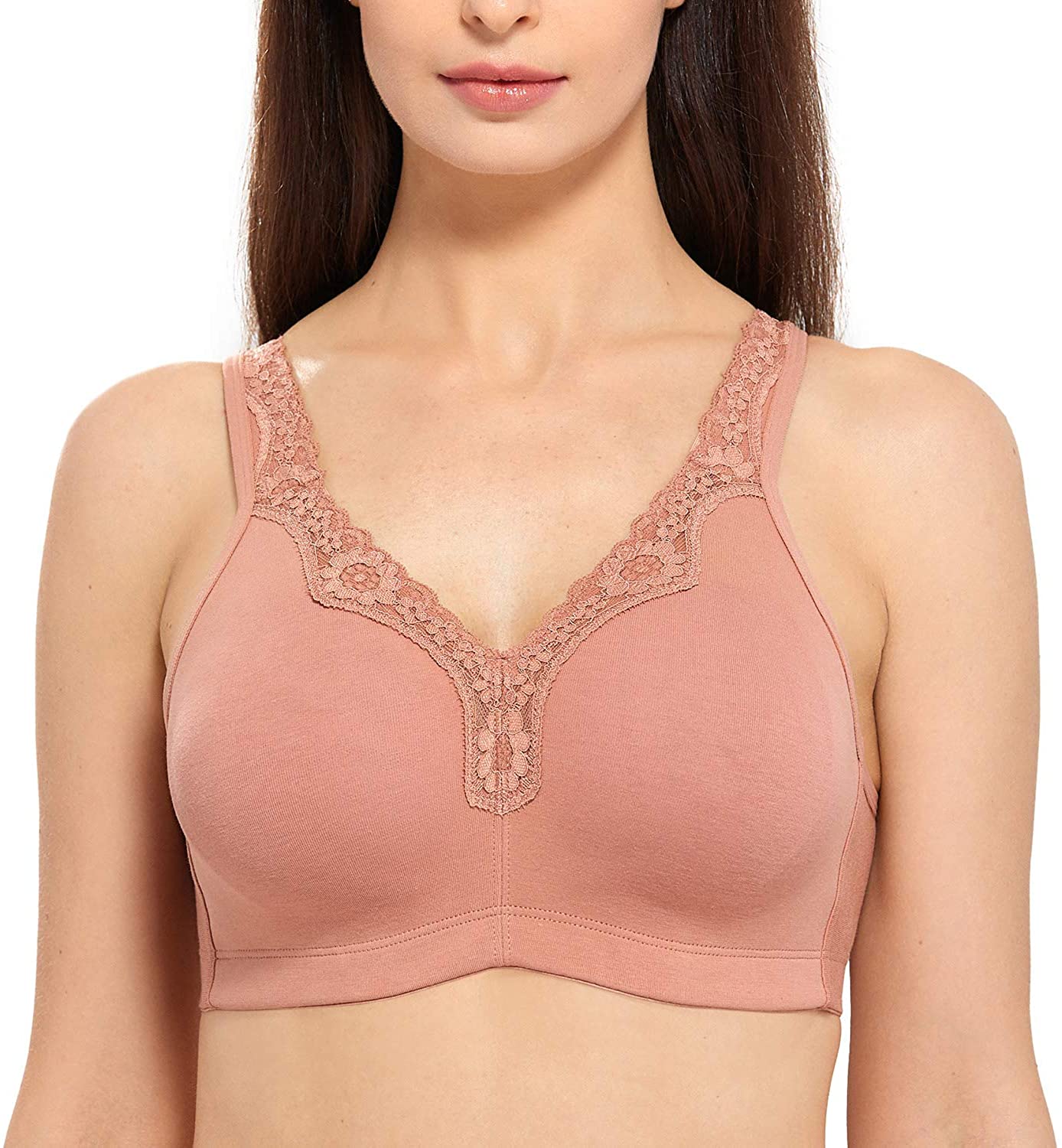 Delimira Women's Lace Plus Size Wire-Free Non-Foam Comfort Cotton Bra 