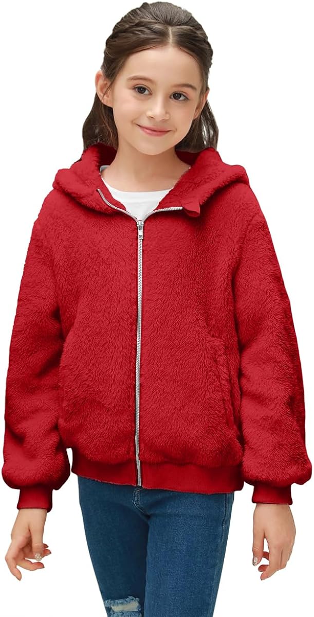 Haloumoning Girls Fleece Jackets Zipper Soft Sherpa Outwear Coat