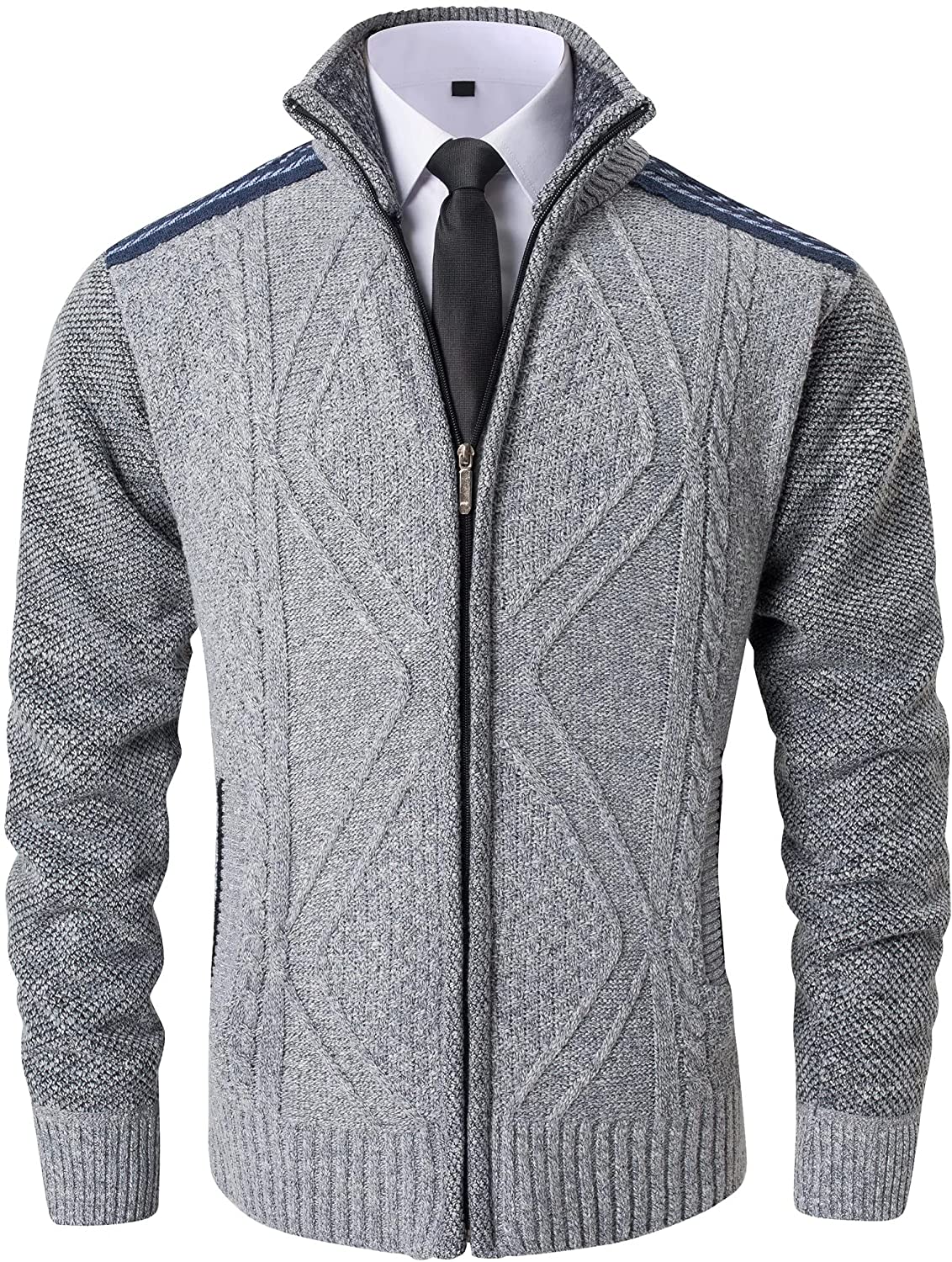 VtuAOL Men's Casual Slim Zip Up Thick Knitted Cardigan Sweaters with Pockets 