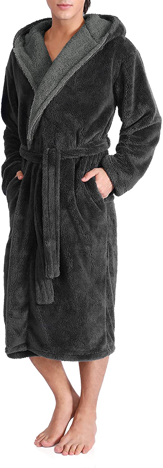 DAVID ARCHY Mens Soft Fleece Plush Robe Full Length Long Bathrobe