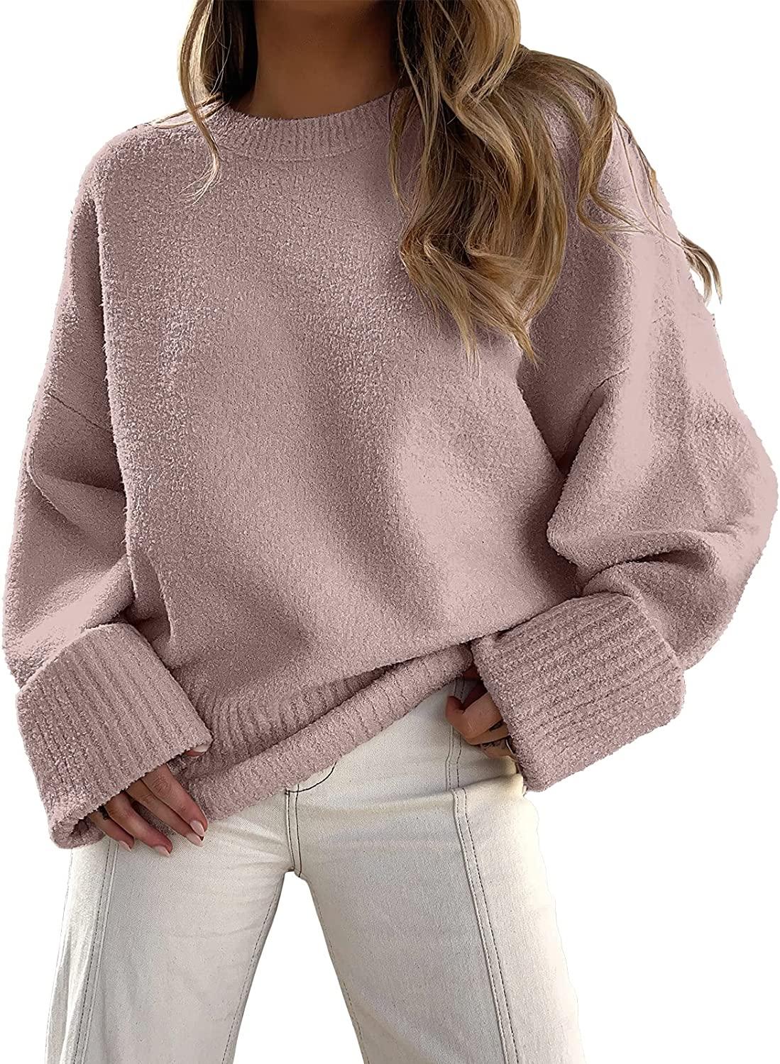 Women's Fuzzy Knit Long Sleeve Sweater by ANRABESS - Fall Fashion, Crew  Neck, Loose Fit, Chunky Knit, Warm Cashmere Pullover at  Women's  Clothing store