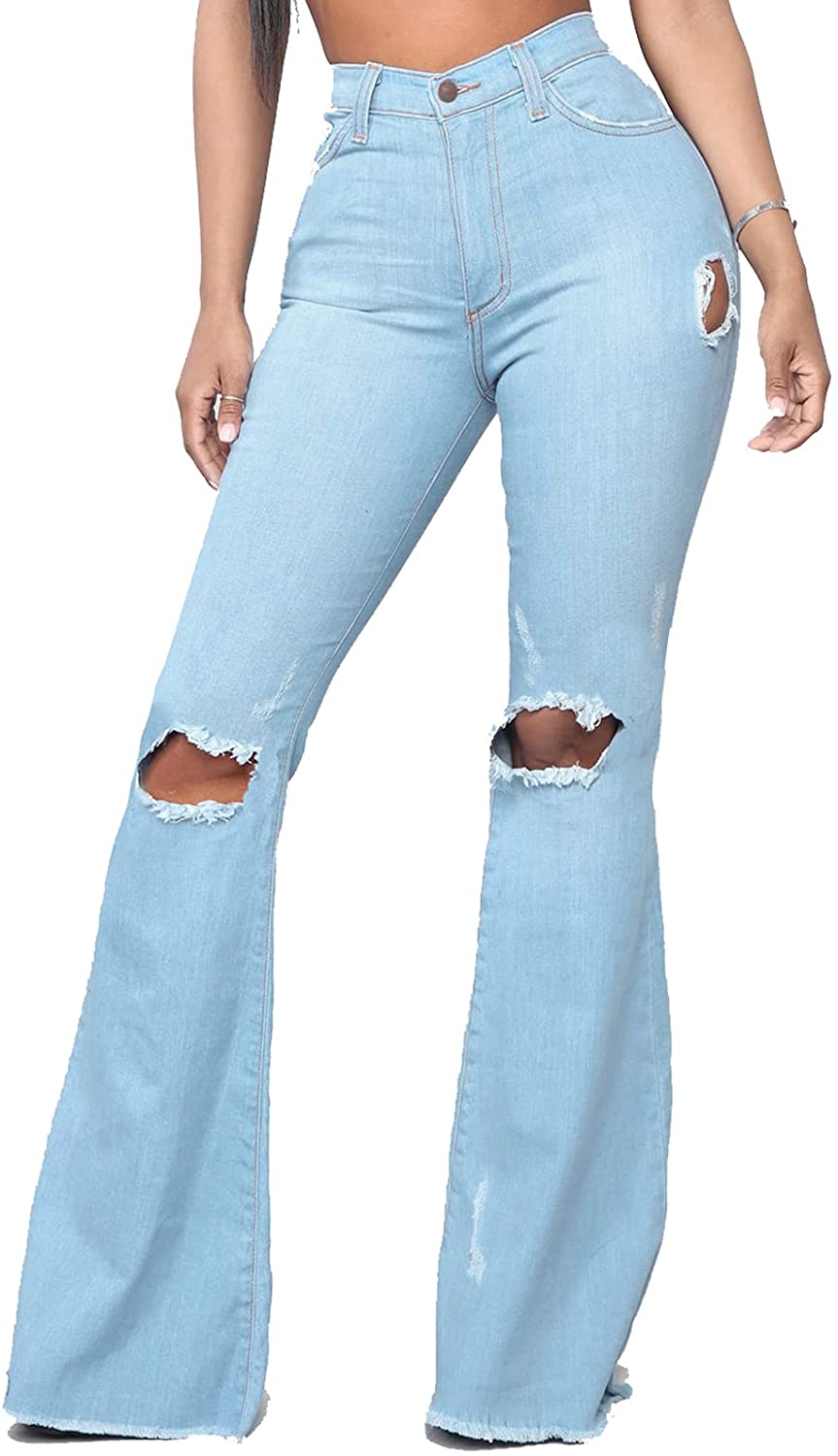 YouSexy Women's Flare Bell Bottom Jeans Destroyed Flare Denim Pants 70s  Outfits for Women at  Women's Jeans store