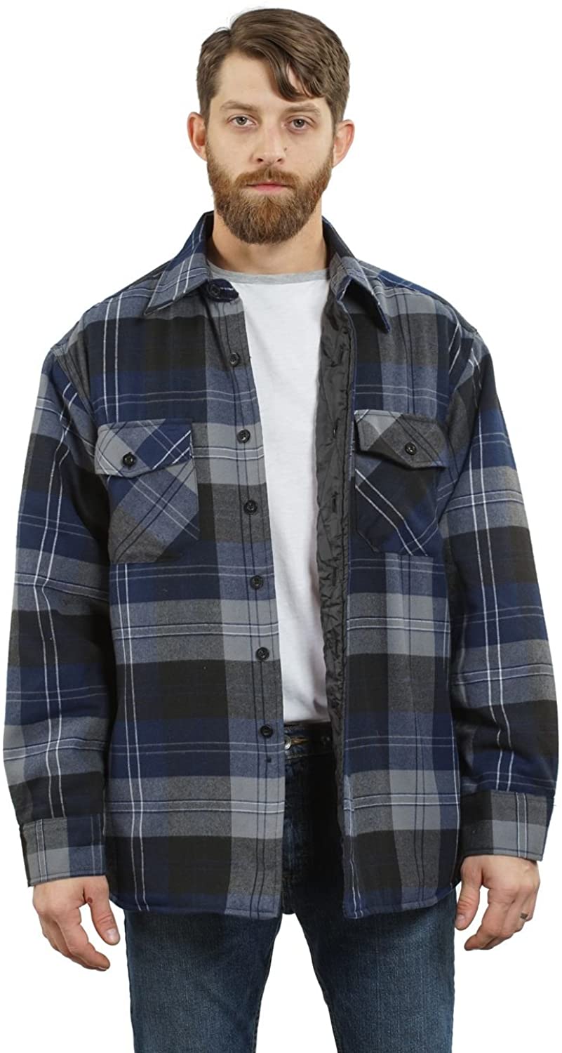 YAGO Men's Quilted Lining Button Up Plaid Flannel Shirt Jacket with ...