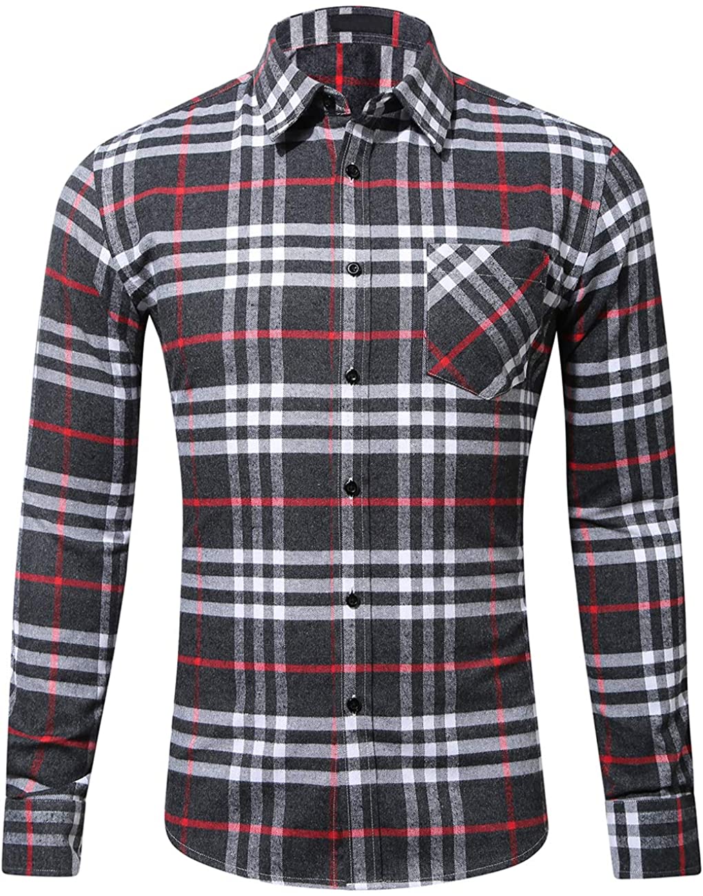 DOKKIA Men's Dress Buffalo Plaid Checkered Fitted Long Sleeve Flannel ...