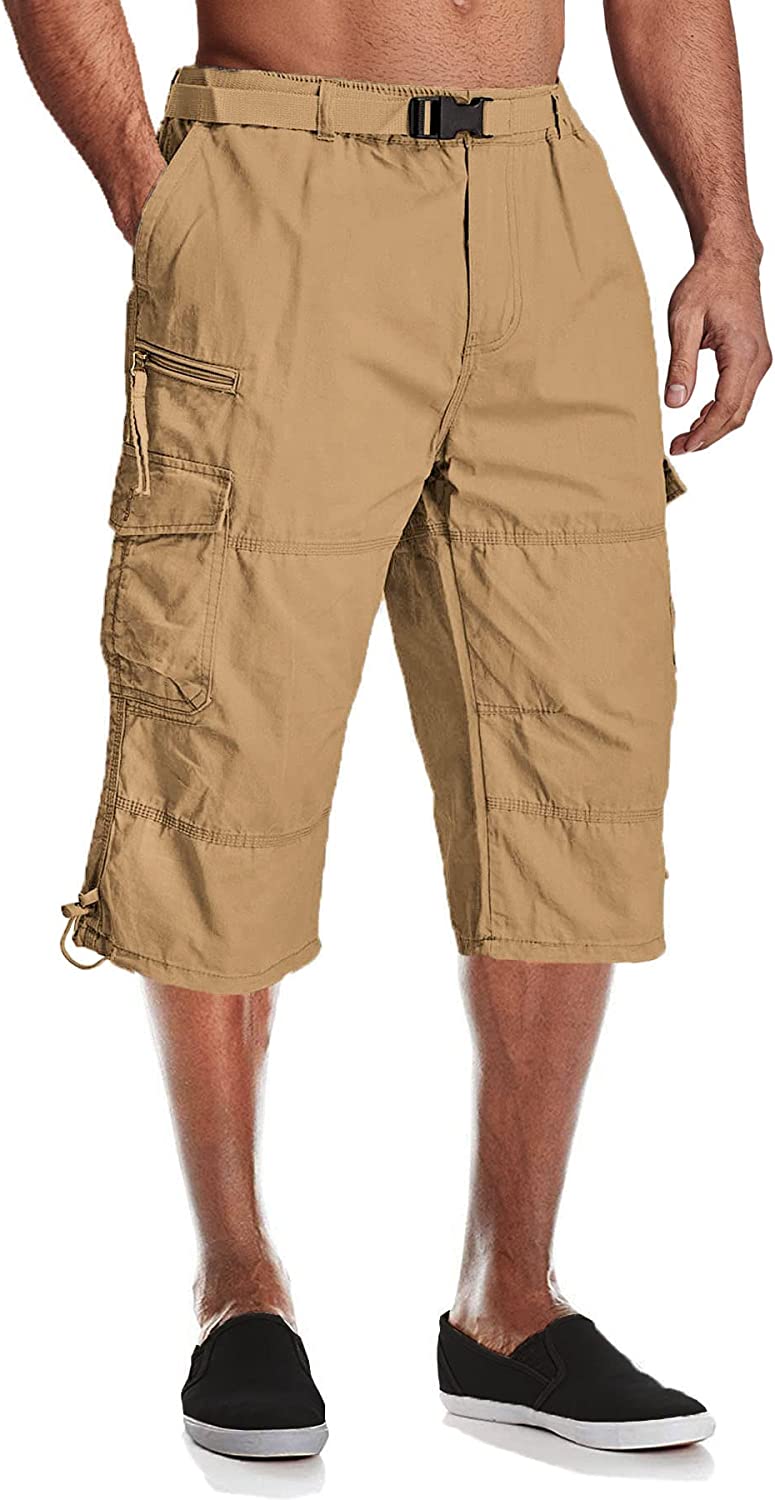 MAGCOMSEN Men's Capri Pants Twill Elastic Below Knee Cargo Shorts