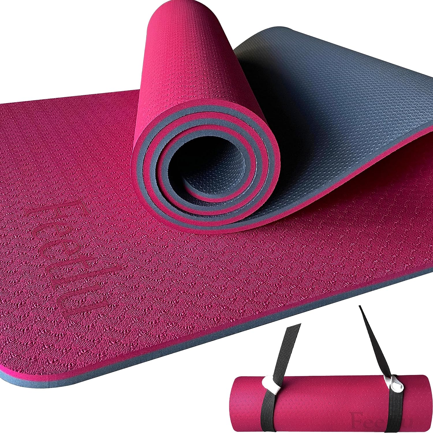 Feetlu Yoga Mat with Strap – 10mm & 12mm Thick Yoga Mat, Non-Skid Dual  Surface W