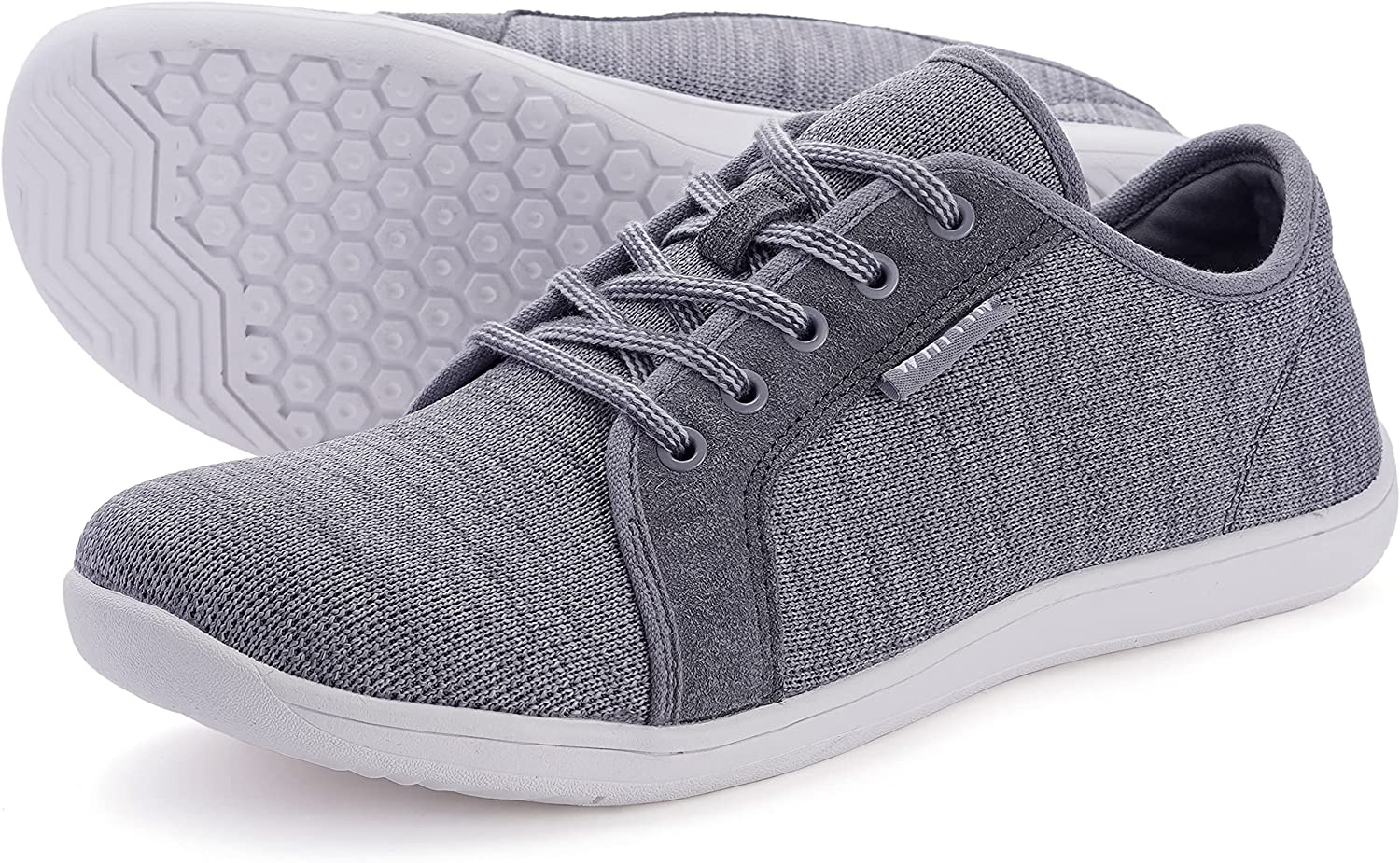 WHITIN Men's Extra Wide fit Casual Barefoot Sneakers Arch Support Zero Drop Sole W81 Size 12W Minimus Minimalist Laces Up Tennis Shoes Fashion Walking Lightweight Comfortable Male Grey Gum 45 